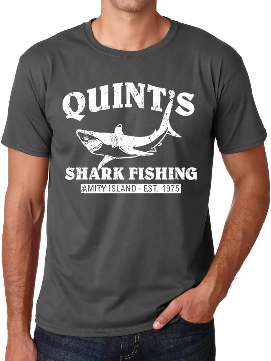 AW Fashions Quint's Shark Fishing - Funny Fishing Shirt, Fisherman Gifts, Present for Fisherman - Jaws Retro Men's T-Shirt