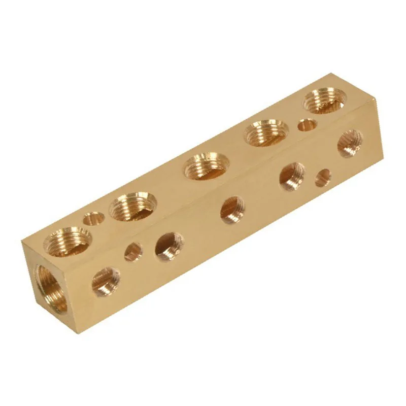 CNC aluminum alloy anodizing processing brass precision multi-screw hole connector pneumatic multi-pipeline air split