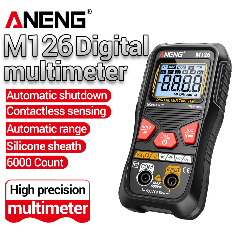 

ANENG M126 Multimeter NCV voltage Sensing Test Double Operation Mode 40MOhm Capacitor 200μF Capacity Tester Diode Detect Tools