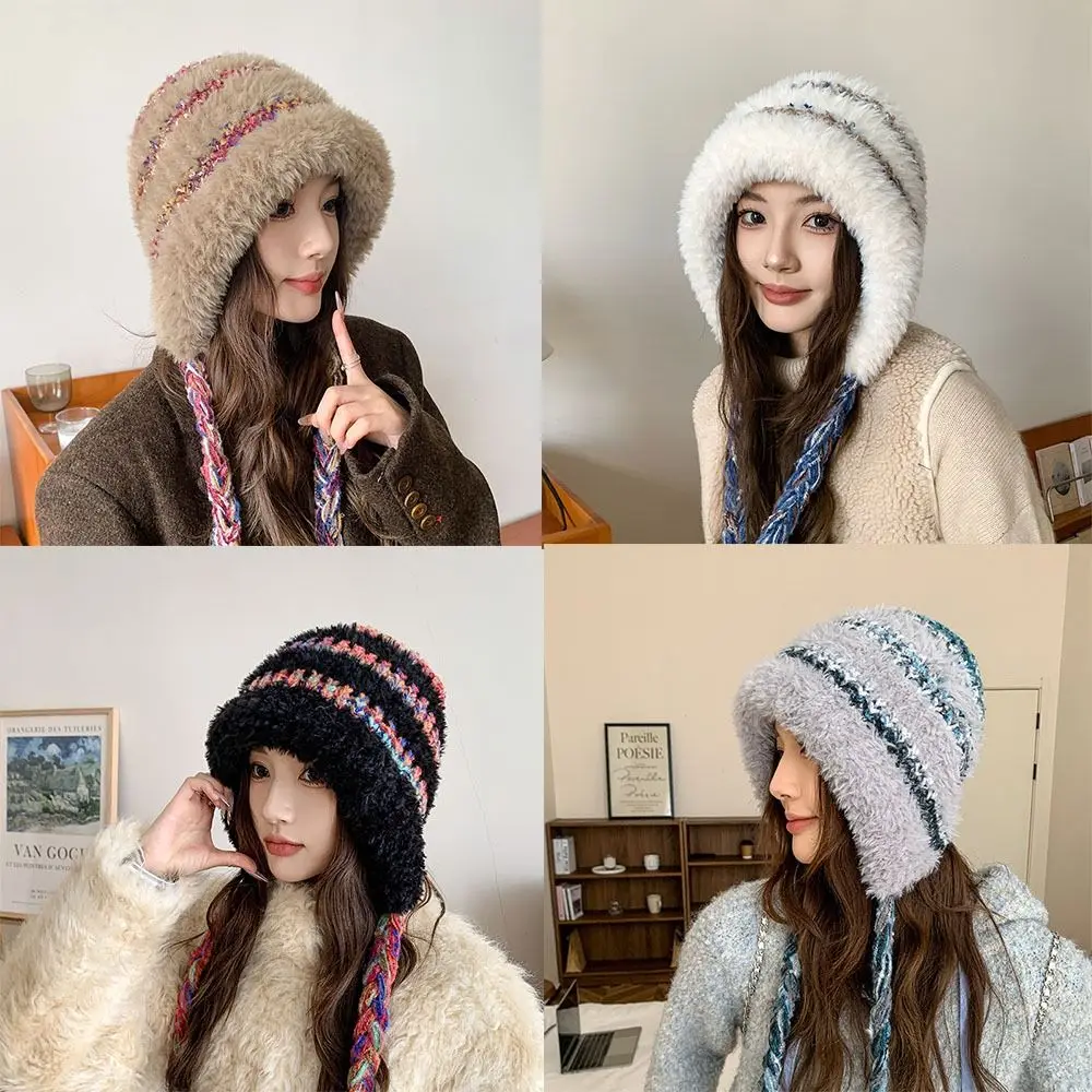 

New Soft Autumn and Winter Cap Warm Plush Hats All-match Wool Hat Plush Earmuffs Hats Elasticity Simple Tassel Warm Caps