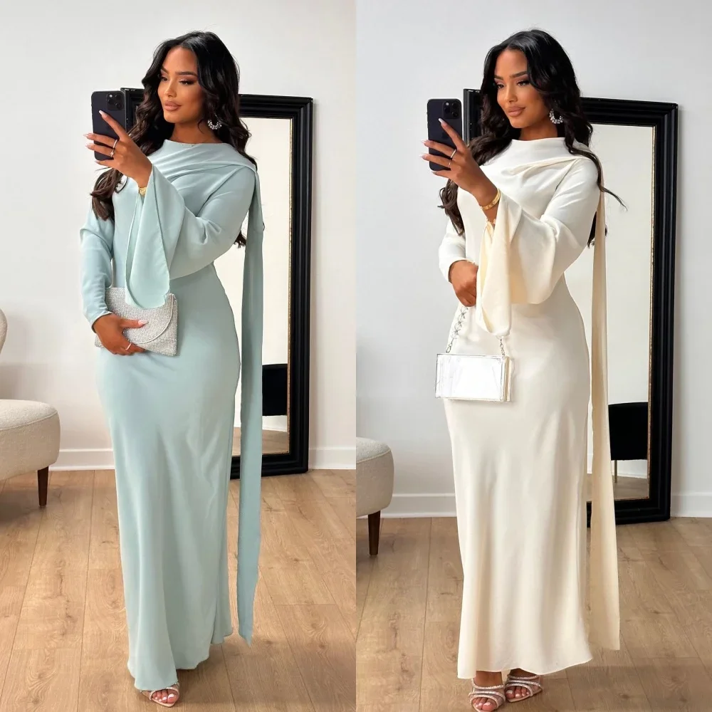 Customized Prom Gown Jersey Draped Ruffles Pleat Cocktail Party A-line O-Neck Exquisite High Quality Occasion Long Dresses Women