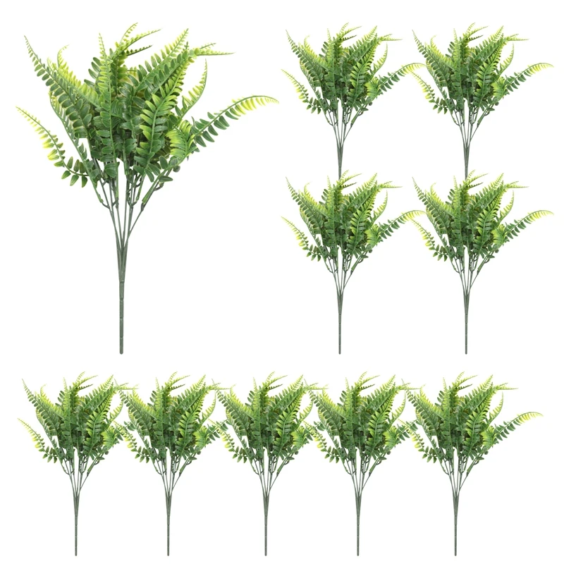 10Pcs Artificial Boston Fern Bush Plastic Plant Hanging Fake Greenery Home Decor