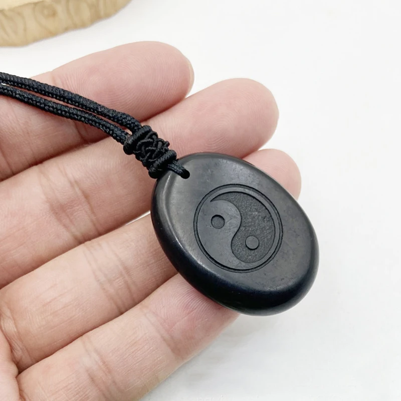 Genuine Gemstone Shungite Oval Pendant Spirtual Jewerly Egg Shape Stone Healing Positive Energy