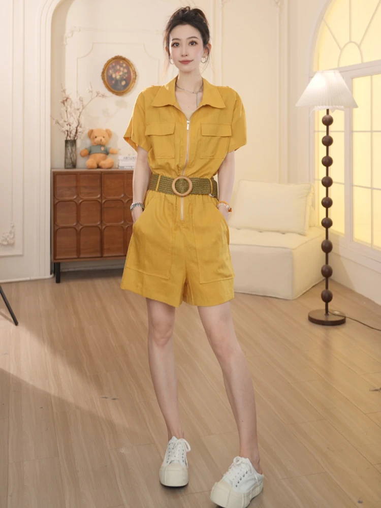 

Модный комбинезон для спецодежды, женский летний комбинезон 2026, повседневные брюки с высокой талией, утягивающие широкие брюки для поездок на работу