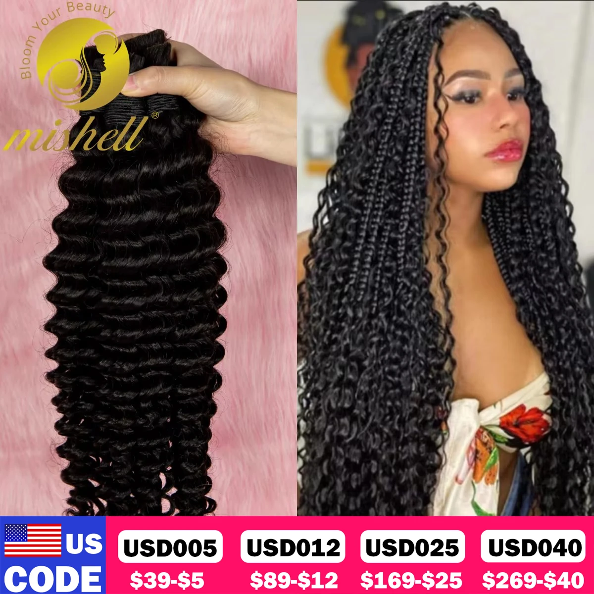 26 28Inch Natural Color Human Hair For Braiding Deep Wave Bulk No Weft 100%Virgin Curly Hair Human Braiding Hair For Boho Braids