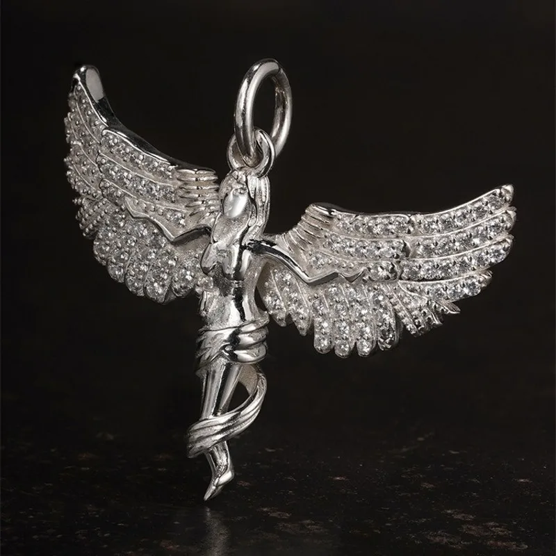 BOCAI S925 Silver Retro Cute Full of Diamonds Flying Wing Angel Pendant As A Gift for Girlfriends and Couples Free Shipping