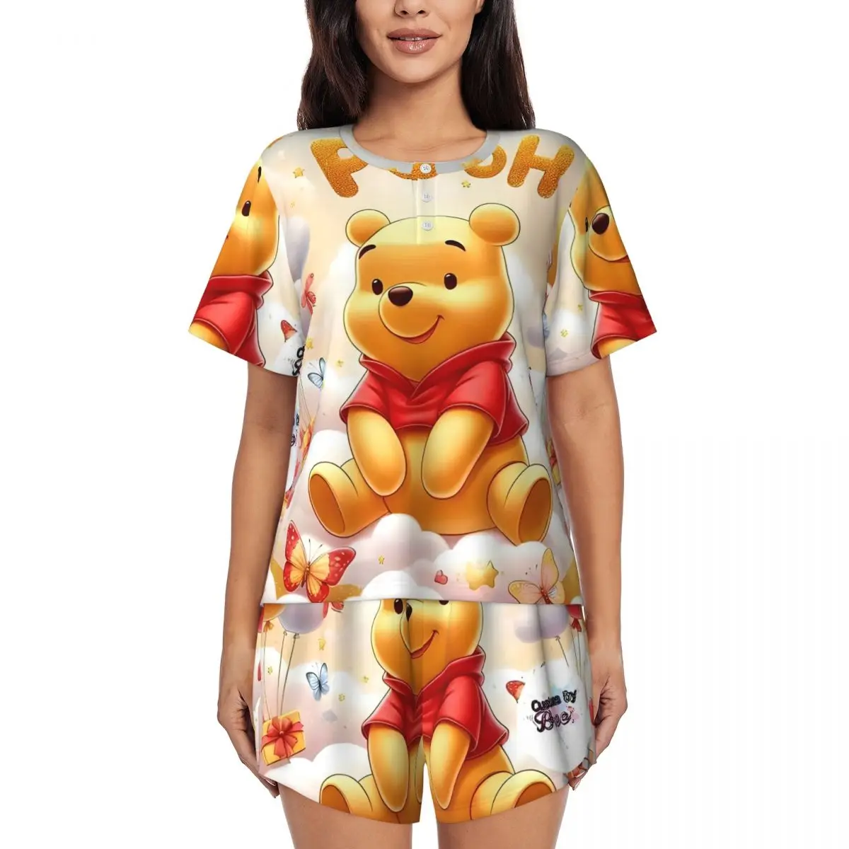 

Пижамный комплект Winnie The Pooh, женская одежда для сна с короткими рукавами, домашняя одежда, комплект из 2 предметов, пижамы