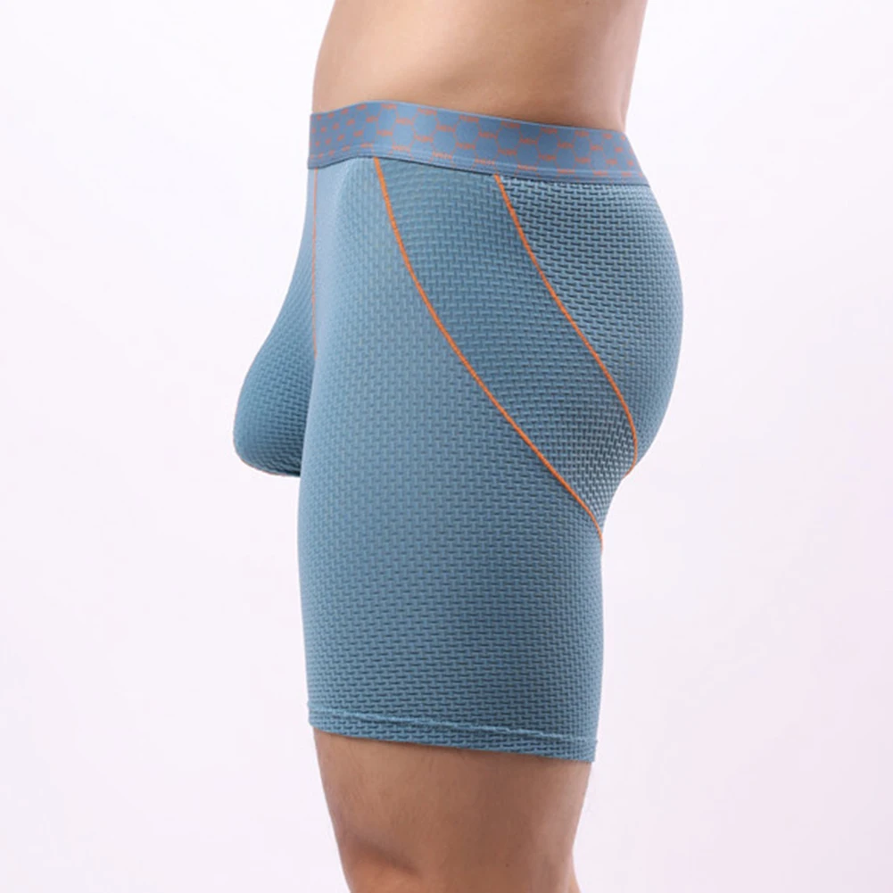 Mens Workout Gym Shorts Long Ice Silk Mid Rise Boxer Briefs Anti Chafing Tight Underwear Breathable Quick Dry Sports Underpants