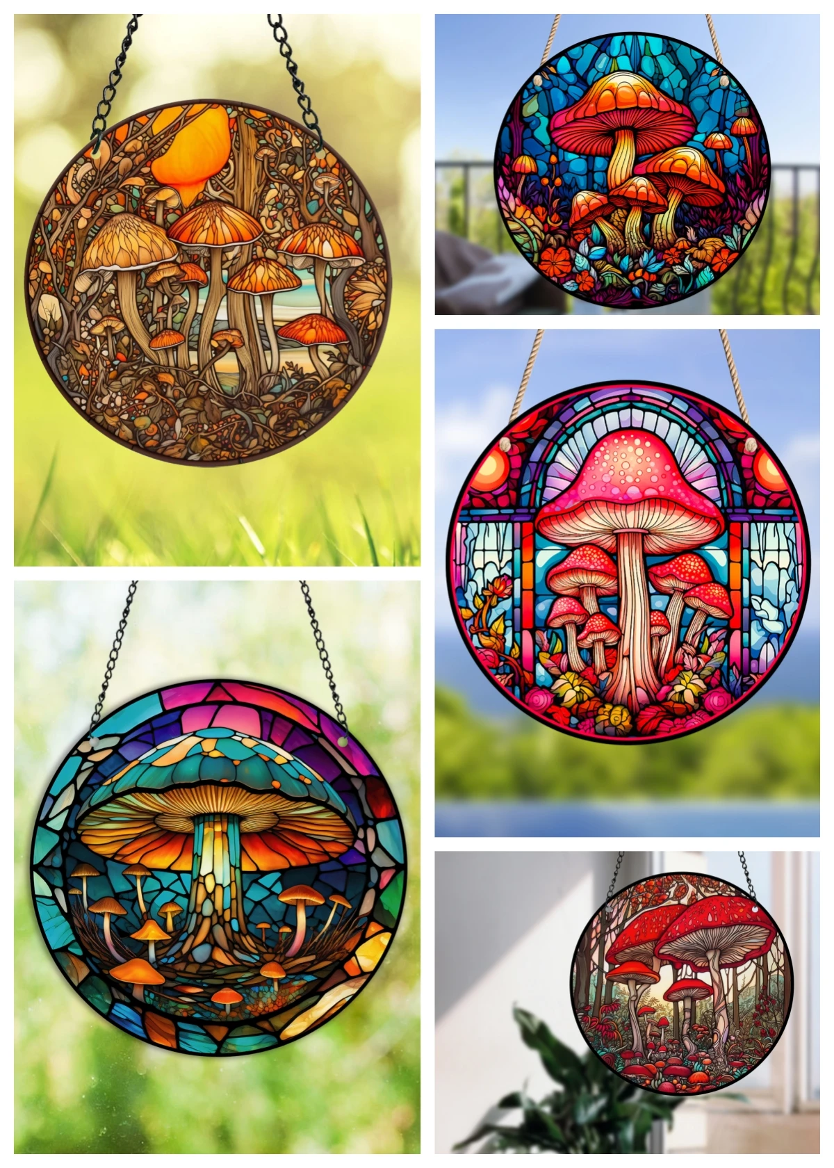 Mushroom Decor Stained Acrylic Suncatcher Painted Acrylic Panel Decor for Home Gift for Nature Plant Mushroom Lovers