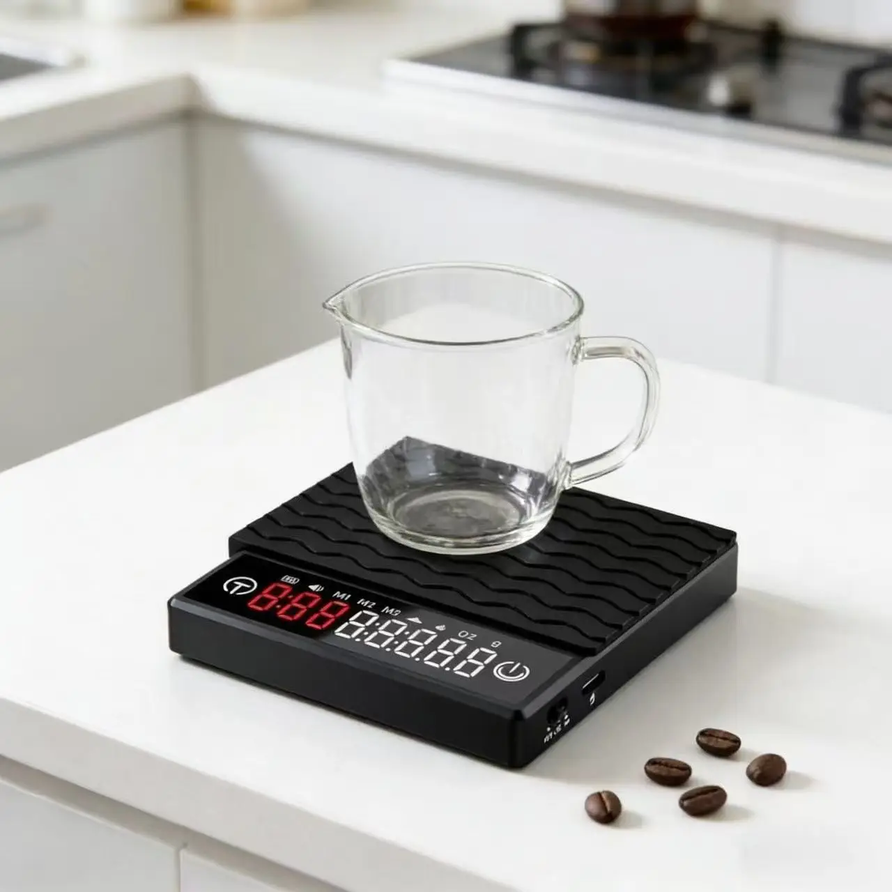Báscula para Café Black Mirror, Báscula para Espresso, Caudal de Flujo, Temporizador Automático, Relación, 3 Modos de Preparación, Capacidad de 2 kg