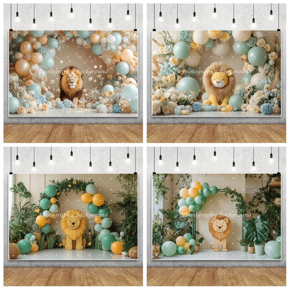 الغابة الحيوان حفلة عيد ميلاد التصوير خلفية بالونات قوس الأسد استحمام الطفل الاطفال كعكة سحق صورة ديكور خلفية الصورة