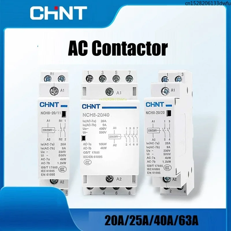 

CHINT NCH8 20A 25A 40A 63A 1NO 1NC 2NO 2NC 4NO 2P 4P Бытовой мини-контактор переменного тока на DIN-рейку 220 В 230 В 400 В 63/22 63/40 40/40 40/22