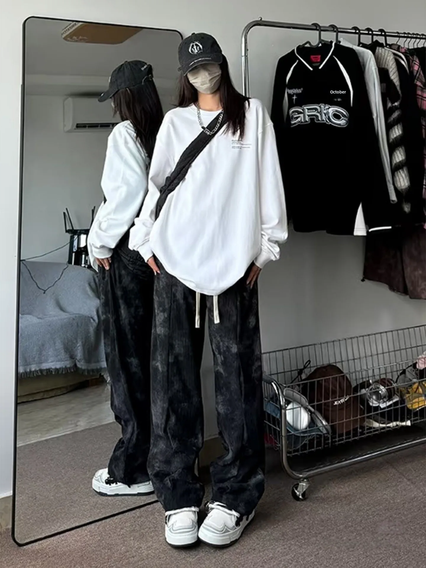 

Мужские вельветовые брюки American Sle с эффектом тай-дай, осенне-зимние, теплые, уличный стиль, свободные, прямые, длинные штаны