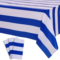 1PC Blue&White Striped Tablecloth Nautical Blue Plastic Table Cover Waterproof Rectangle Tablecloth for Party Dining Table Decor