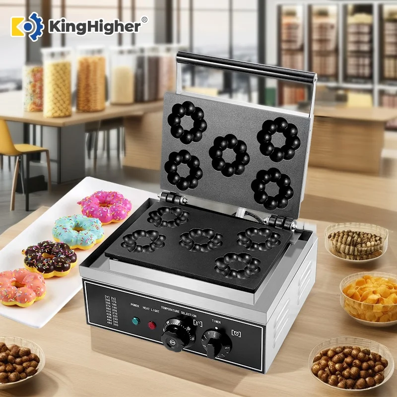 Professional Commercial Stainless Steel Non-Stick Hole Donut Flower Waffle Maker Electric Home Street Food Snack Machine