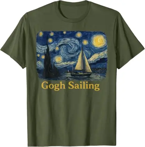 Gogh Segeln Matrose Segelboot Van Gogh Bootsfahrt Sternennacht T-Shirt Y2k Bootsfahrt Urlaub T-Shirt Humor Kunst Outdoor Ästhetisches Oberteil – Detail 6