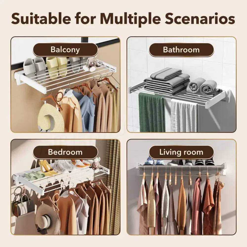 Retractable Clothes Hanger Invisible Wall Mounted Hanger Drying Rack Clothes Rack Folding Wall Extendable Organization Hangers