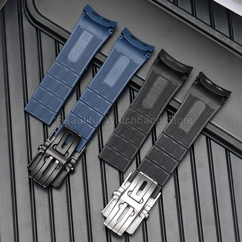 Durable Sweatproof Silicone Watch Accessory for MIDO Ocean Star Diver Black Blue Specialized Interface Deployant Clasp Watchband - view 6