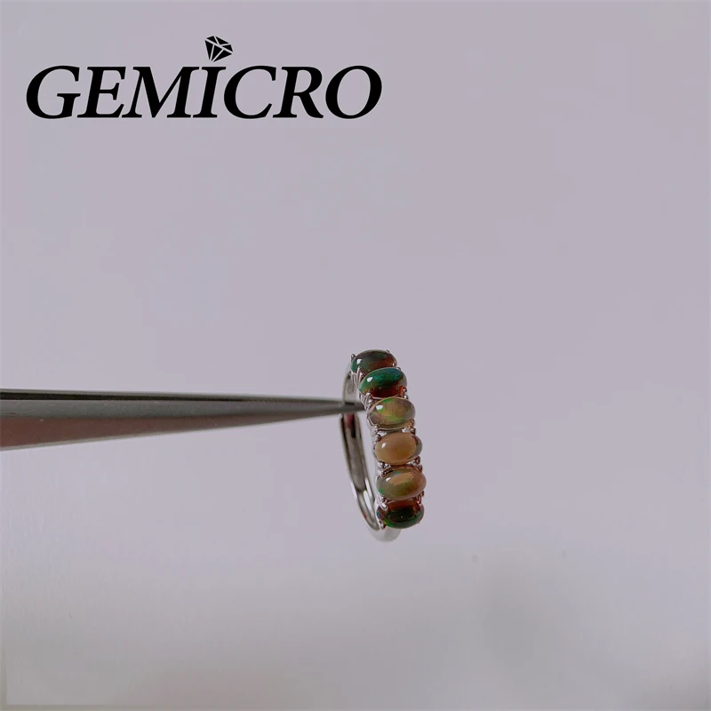 Gemicro Spot Spike Resizable Natural Opal Ring with Stone Size of 6PCS of 3X5mm and S925 Sterling Silver for Women Wear Platinum