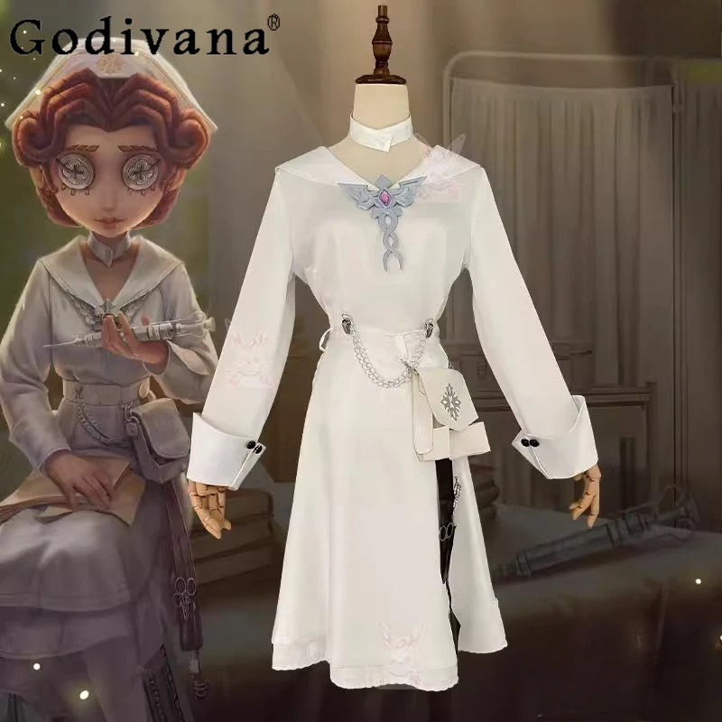 النساء أنيمي الملابس حزب البدلة الهوية الخامس إميلي داير الطبيب تأثيري فستان أبيض مجموعة فتاة الحجاب هالوين كرنفال الزي الرسمي