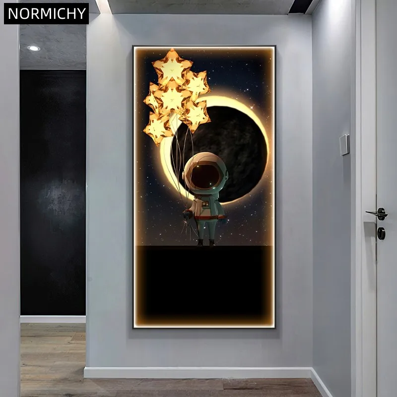 Imagem -02 - Moderno dos Desenhos Animados Astronauta Led Pintura Lâmpada de Parede Luminoso Interior Montado Quarto de Crianças Corredor Sala Decoração