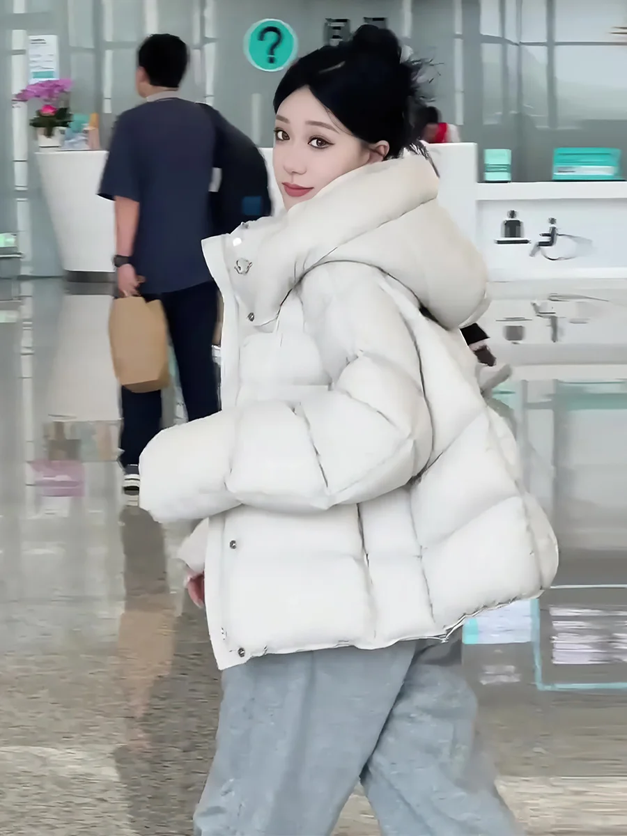 

Женская утепленная зимняя куртка-пуховик 2025 года, новая, теплая, модная, с капюшоном и утягивающим шнурком, для повседневной носки