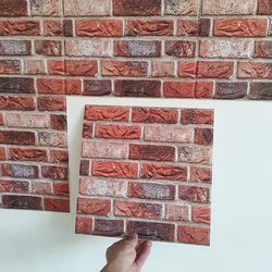 5PCS 10PCS of Red and White Brick Pattern Self-adhesive Wall Sticker,Peel And Stick,PVC Material,Wall Ceramic Tile Decoration