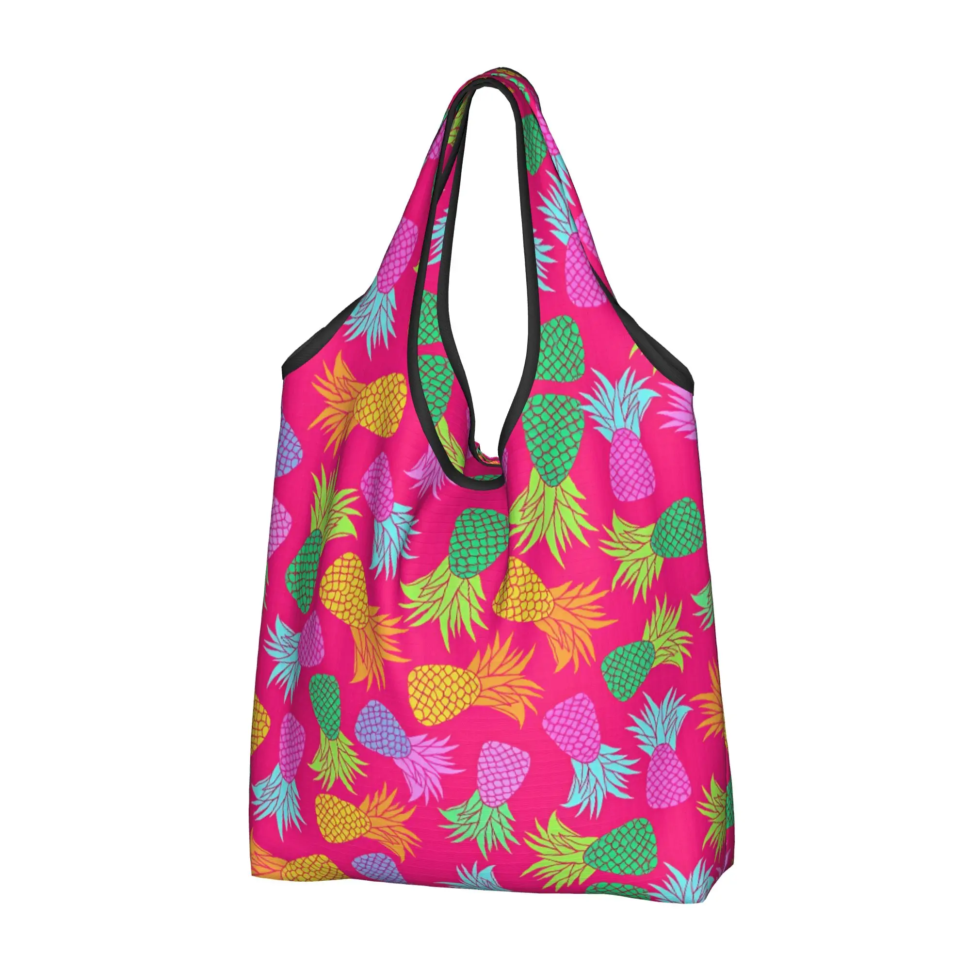 Recycling Hawaiian Tropical Pineapple Shopping Bag Women Tote Bag Portable  Grocery Shopper Bags