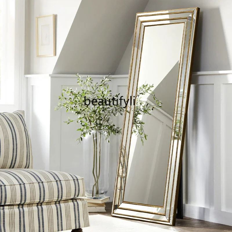 

American full-body mirror custom neoclassical full-length mirror retro floor clothing store bedroom home fitting mirror