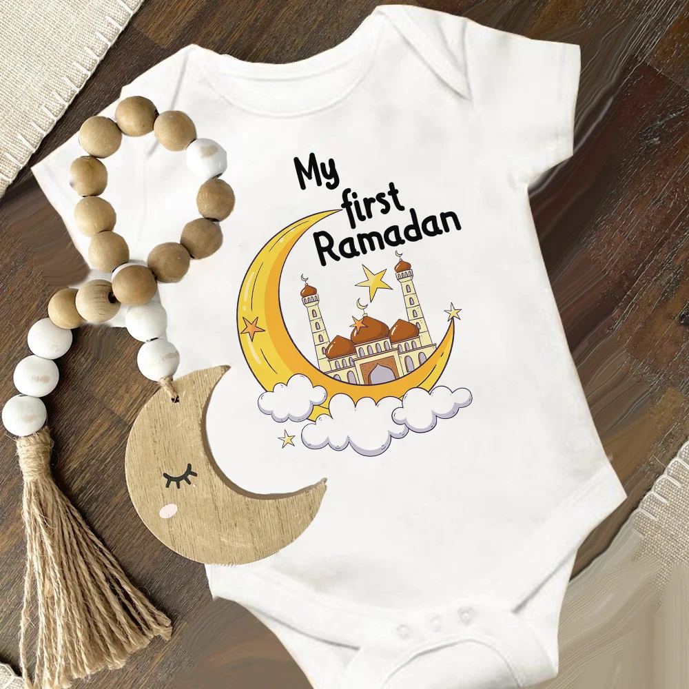 My First Ramanad My First Eid Print Baby Romper Mubarak Newborn Bodysuit Islamic Muslim Infant Holiday Outfit Baby Shower Gift