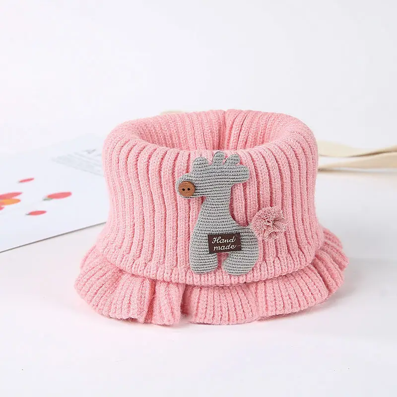 New Girls Baby Knitted Scarf Cartoon Giraffe Ruffle Neck Warmer Kids Warm Scarves Collar Circle Outdoor Winter Scarfs