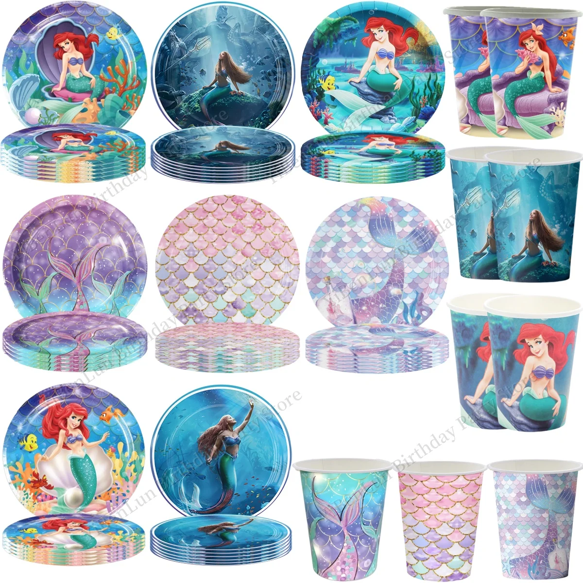 Mermaid Cup Little Mermaid Birthday Decoration Disposable Tableware 7/9 inch Plate Paper Dish Baby Shower Supplies Girls favors