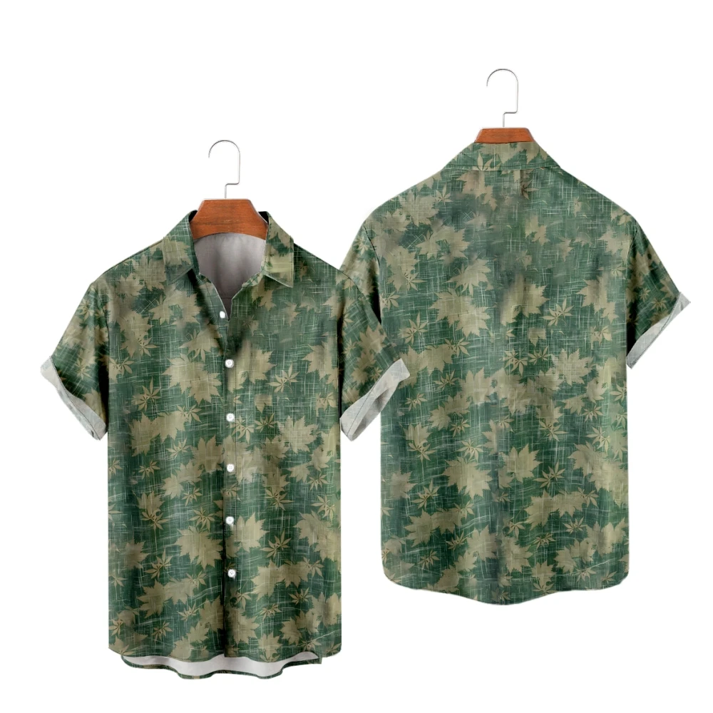

Hawaiian Shirts for Men Green Maple Leaves Print Short Sleeve Shirts Hawaii Summer Beach Vacation Tops Breathable