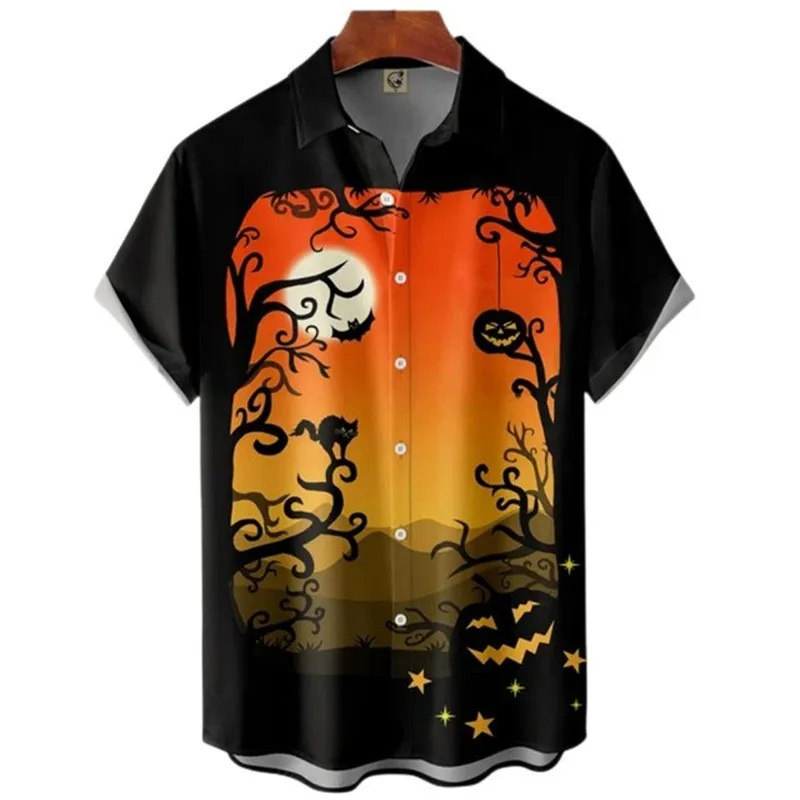 

Хэллоуин Тыква Цифровой Печать ort Sve irt Мужская Fun Quirky Par irt Дышащий Полиэстер Летний Повседневный Sle