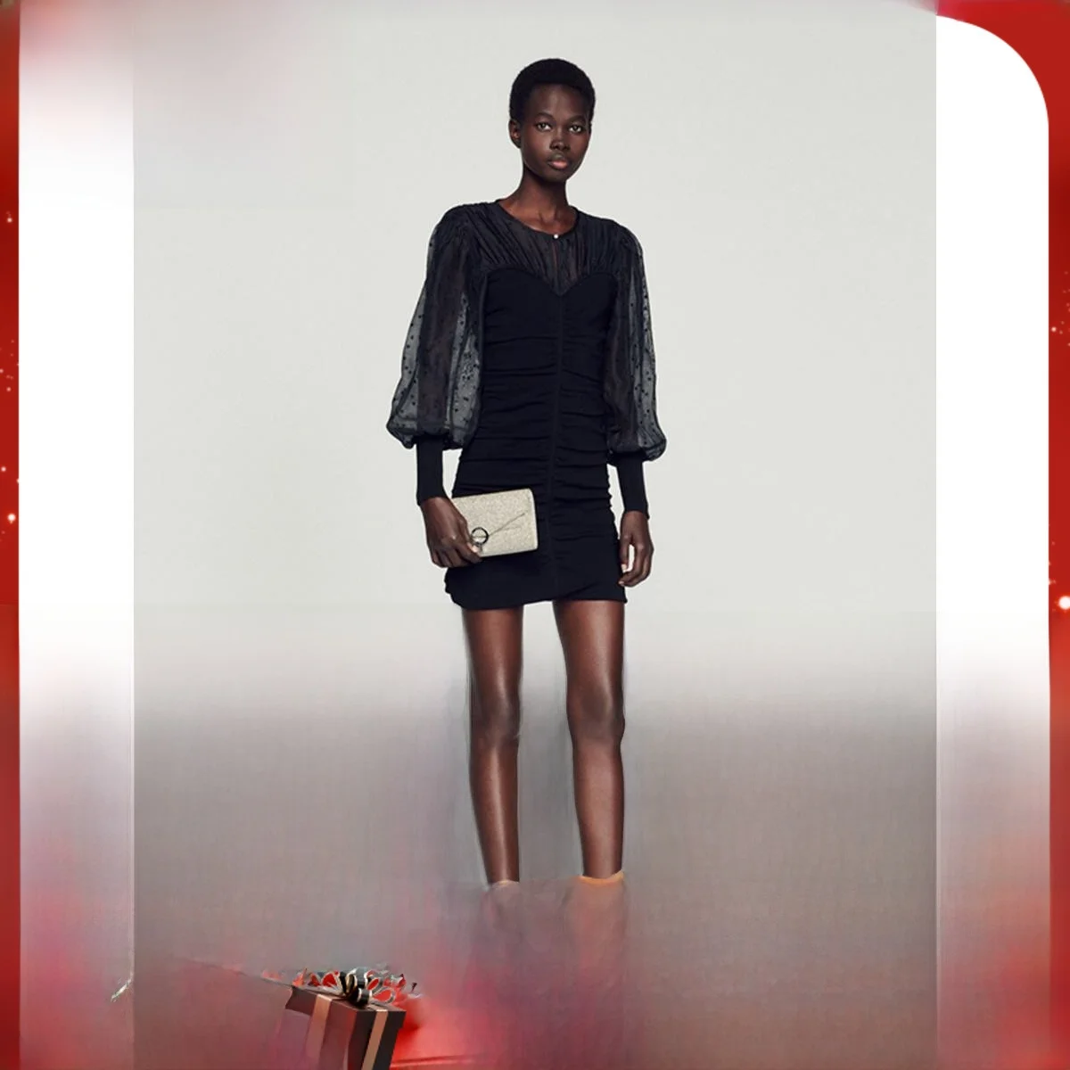 

MaSande Early Spring Women's Fitted Dr with Bubble Sves Semi-Transparent A-Line Skirt Vintage Sle Gathered Waist