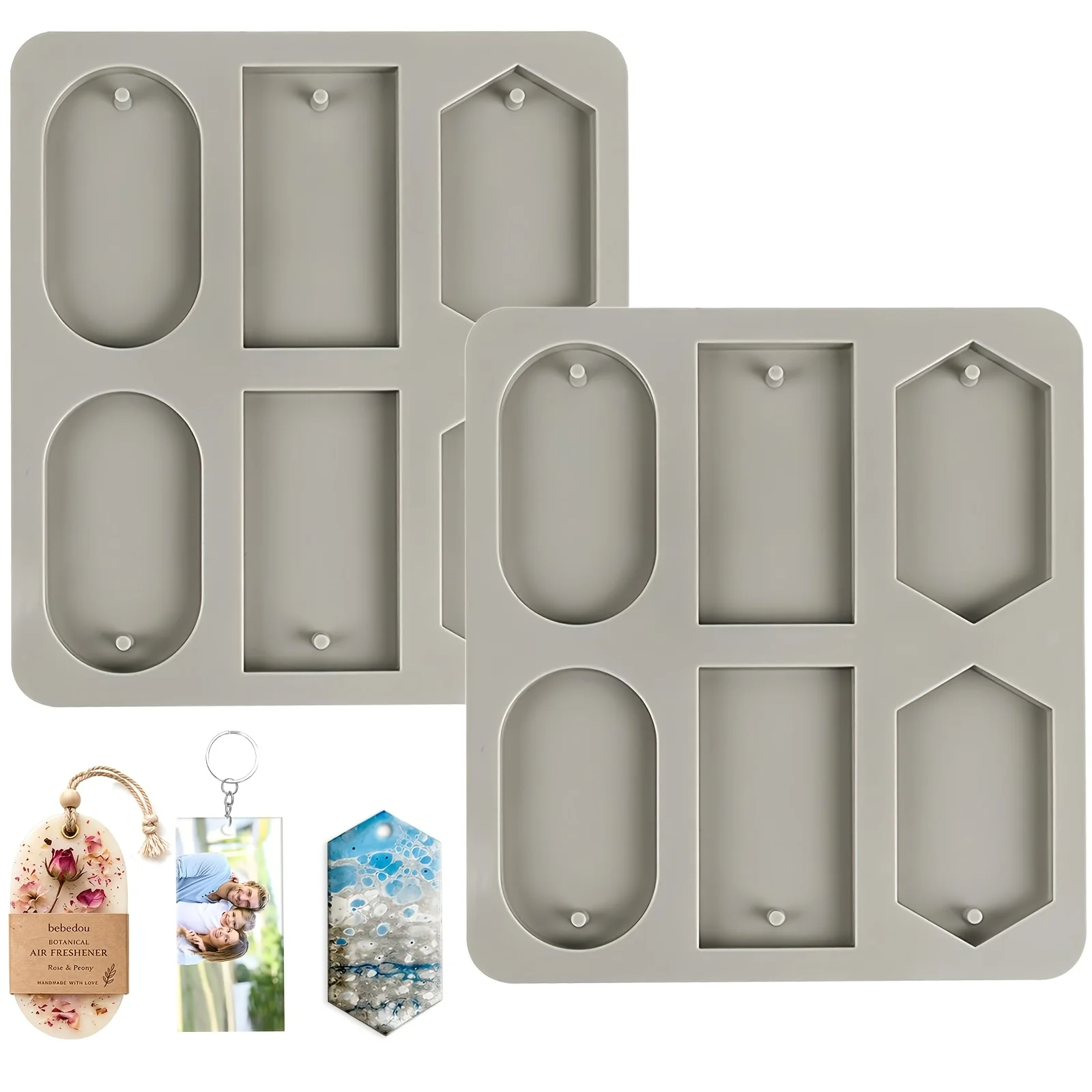 6 Cavity Silicone Aromatherapy Mold DIY Resin Casting Mould Oval Rectangle Hexagon Pendant Keychain Tag Epoxy Craft Making Tool