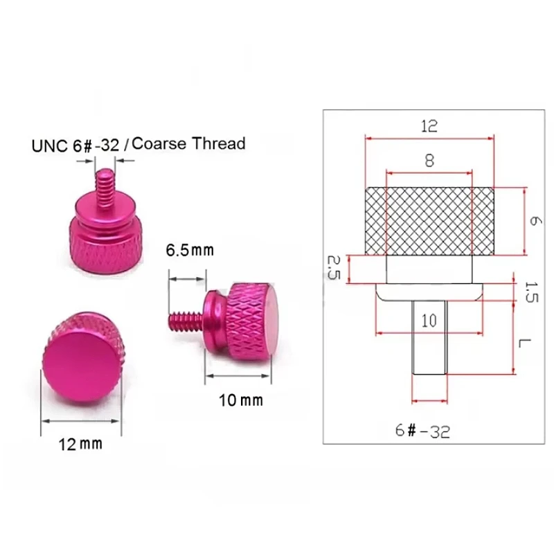 6#-32x6 Aluminum Colorful Anodized Step Thumb Screw/Computer Case Screws/Knurled Hand Grip Knob Bolts Thumbscrews