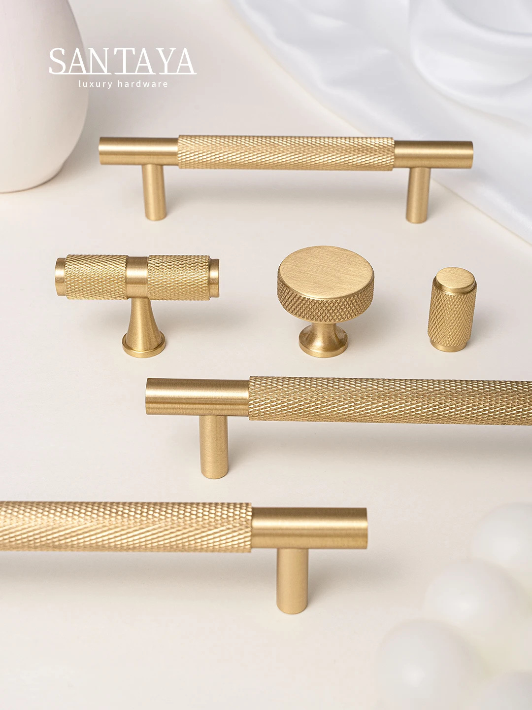 

Santaya Solid Brushed Brass Handle Cross Knurled Kitchen Cabinet Pulls Wardrobe Drawer Knob Furniture Hardware Accessories
