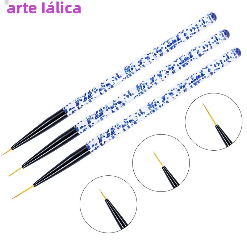 Conjunto de canetas para pintura em linha de arte em unhas, 3 peças, acrílico, gel uv, forro de cristal, glitter, design francês, ferramenta de manicu