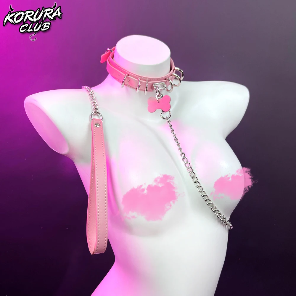 Women gothic metal leather necklace halloween punk Y2K chain choker puppy girls collar