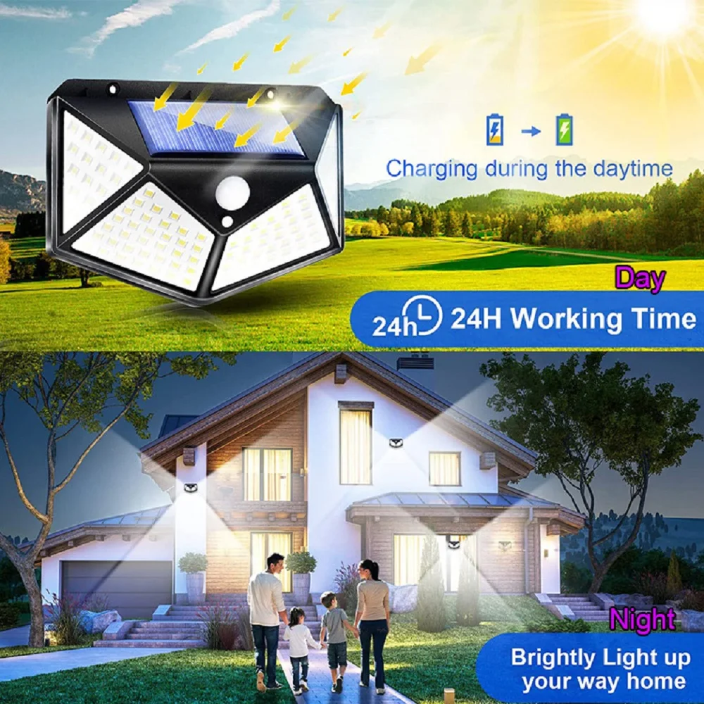 6800 lumens Super 100LEDs Solar Led Wall Lights Outdoor Solar Lamp PIR Motion Sensor Solar Powered Street Light for Garden Light