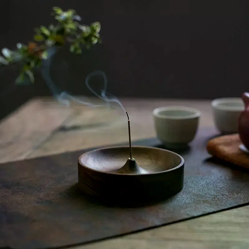 1Pcs Agarwood Tray Holder North American Black Walnut Solid Wood Incense Stick Handmade Tea Ceremony Round Incense Burner