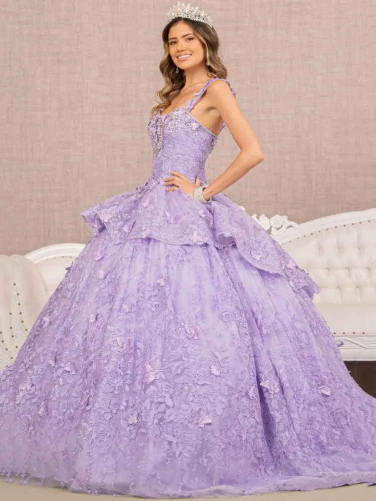 Purple Women Wedding Dress Tulle Flowers Butterfly Appliques Sleeveless For Bridesmaid Evening Banquet Prom Birthday Party Gown