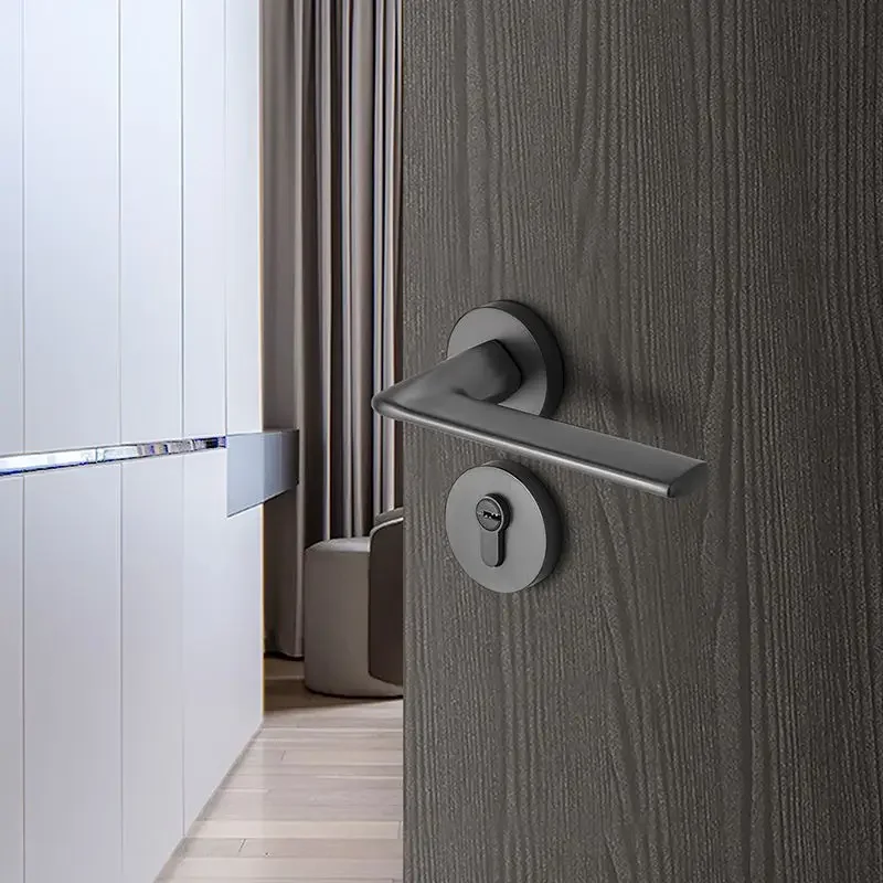 

Modern minimalist door lock, indoor split lock, magnetic absorption, silent sound, bedroom door lock, gray solid wood door handl