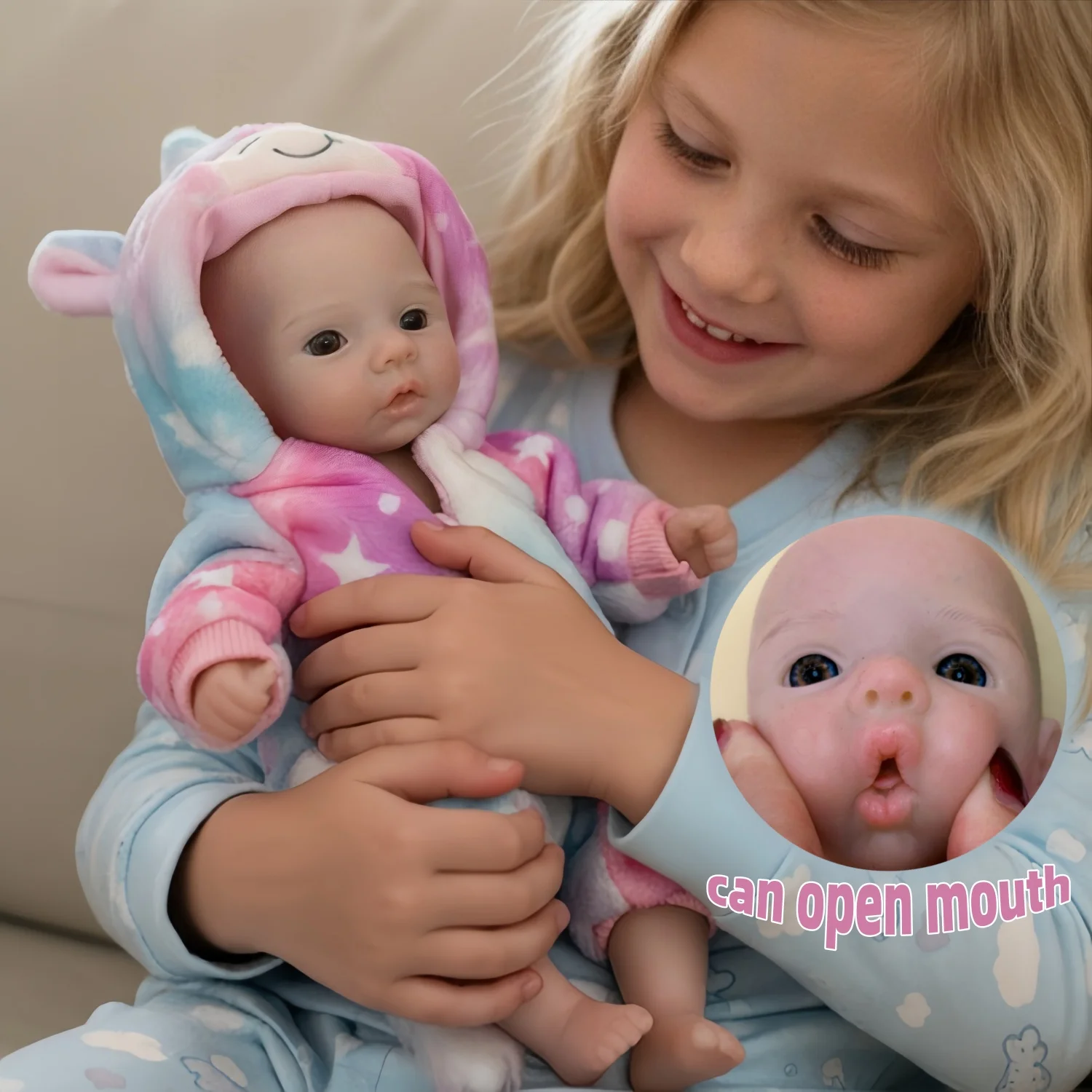 

1PC 10inch Lifelike Silicone Reborn Baby Doll Open Mouth Waterproof Soft Painted Real Newborn Girl Toy for Collectors