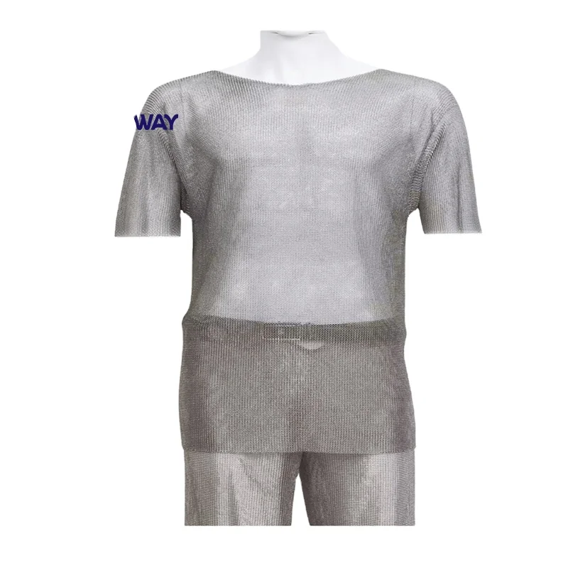 Set di abbigliamento da macellaio in rete di cotta di maglia in cotta di maglia in acciaio inossidabile con maniche Camicia argentata Giacca di sicurezza per abito con armatura a catena dal design personalizzato