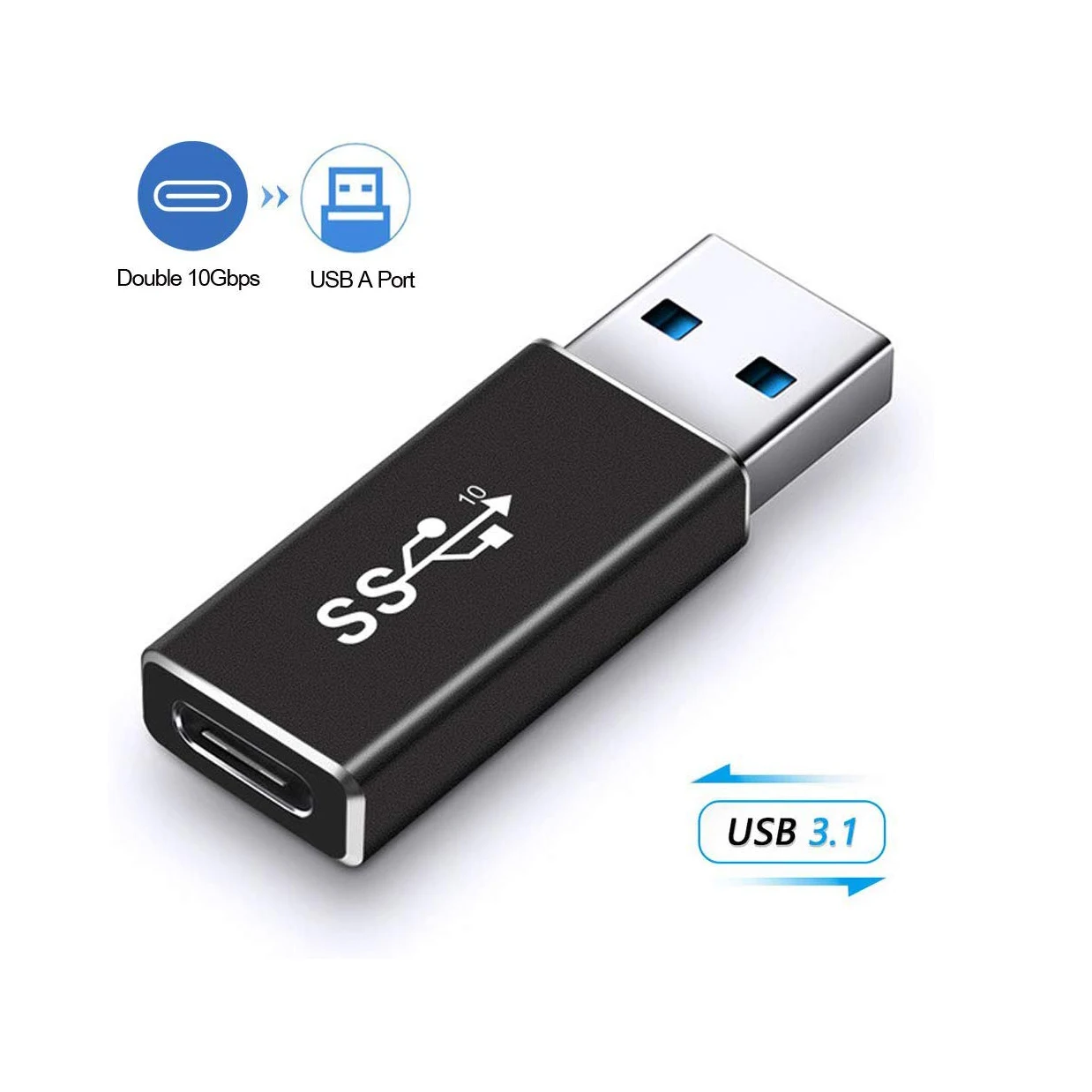 Adaptador USB 3,1 macho A tipo C hembra, convertidor USB A USB C 3,1 GEN 2, compatible con carga y datos de doble cara de 10Gbps