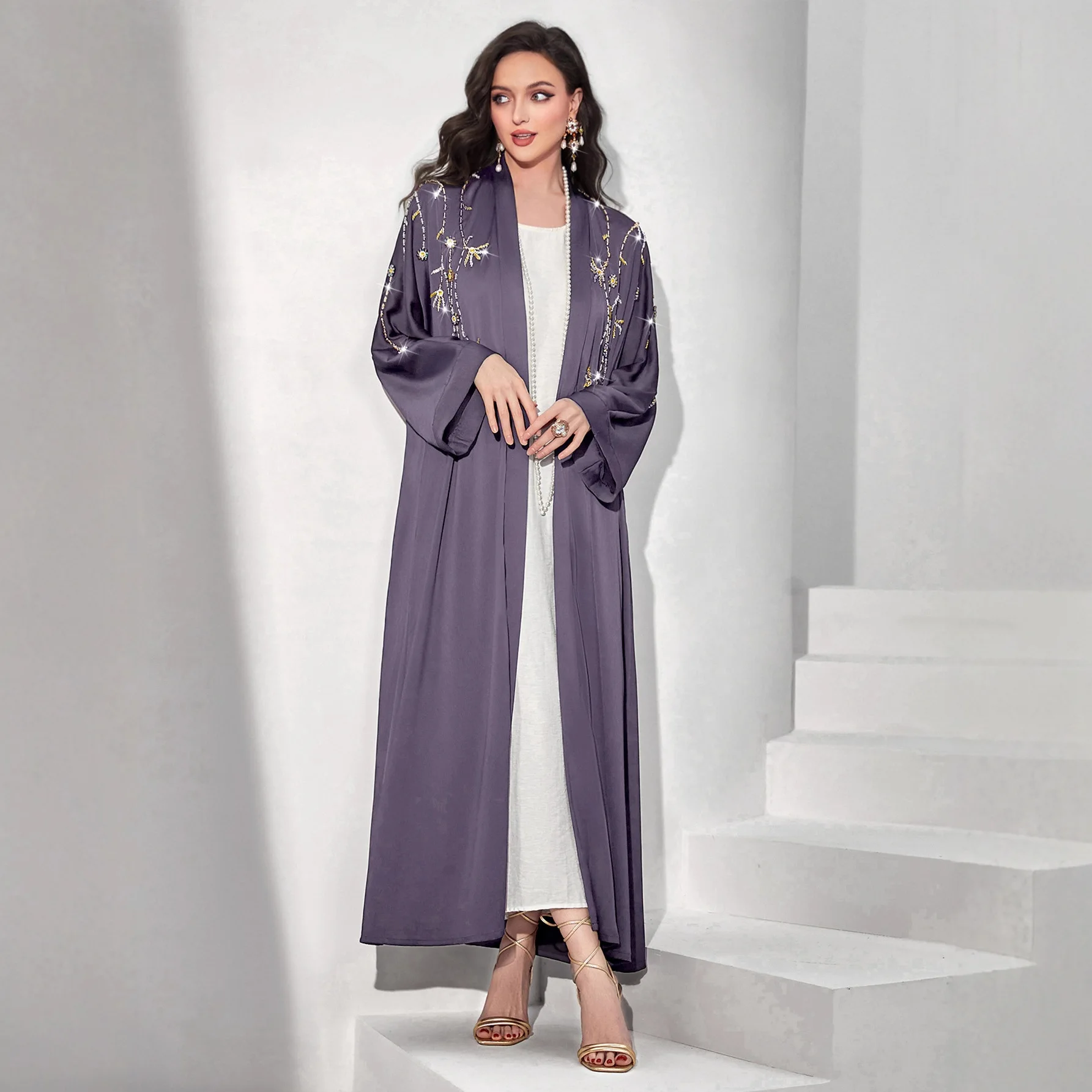 

Women Muslim Diamonds Open Abbayas Dubai Long Robe Kimono Cardigan Party Dress Turkey Marocain Femme Islam Jalabiya Kebaya Arab
