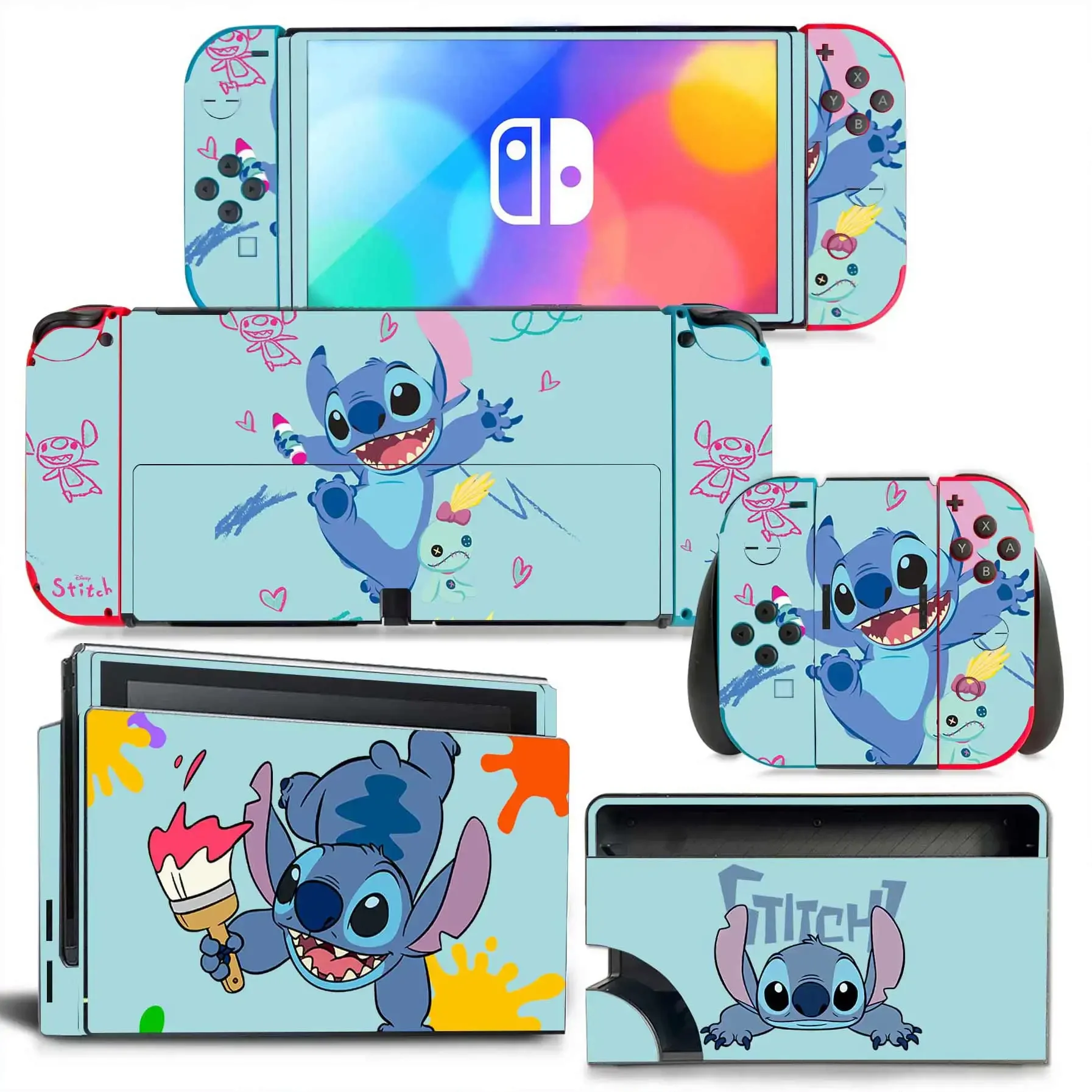 Disney Stitch Sticker Skin Charging Dock Station Cover Protective Shell for Nintendo Switch Oled Console Crystal Protector Skin