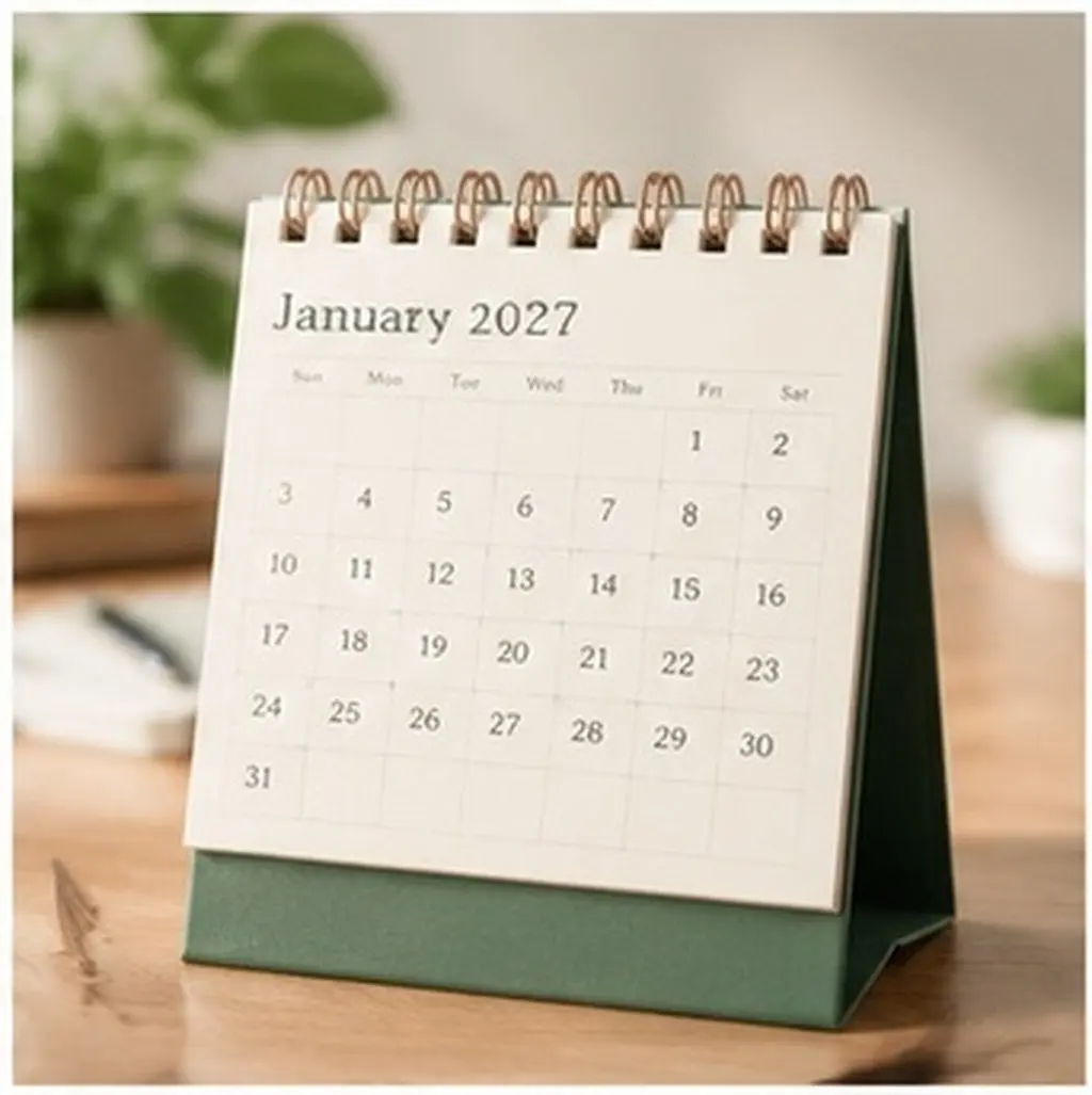 Small Desk Calendar 2027 Spiral Bound Monthly Flip Page Stand Up Desktop Organizer Thick Paper Space Saving for Office Home